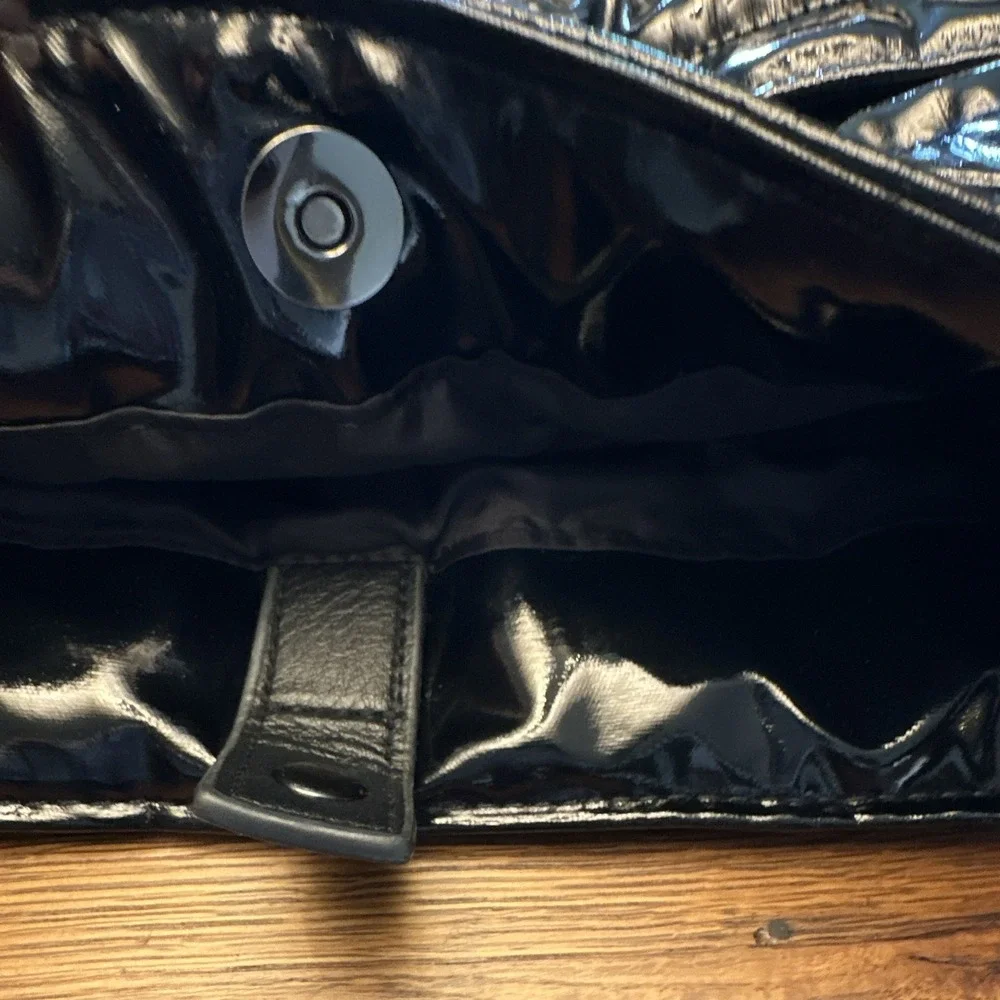 Think Royln Black Quilted Crescent Shoulder Bag - Top Handle, Magnetic